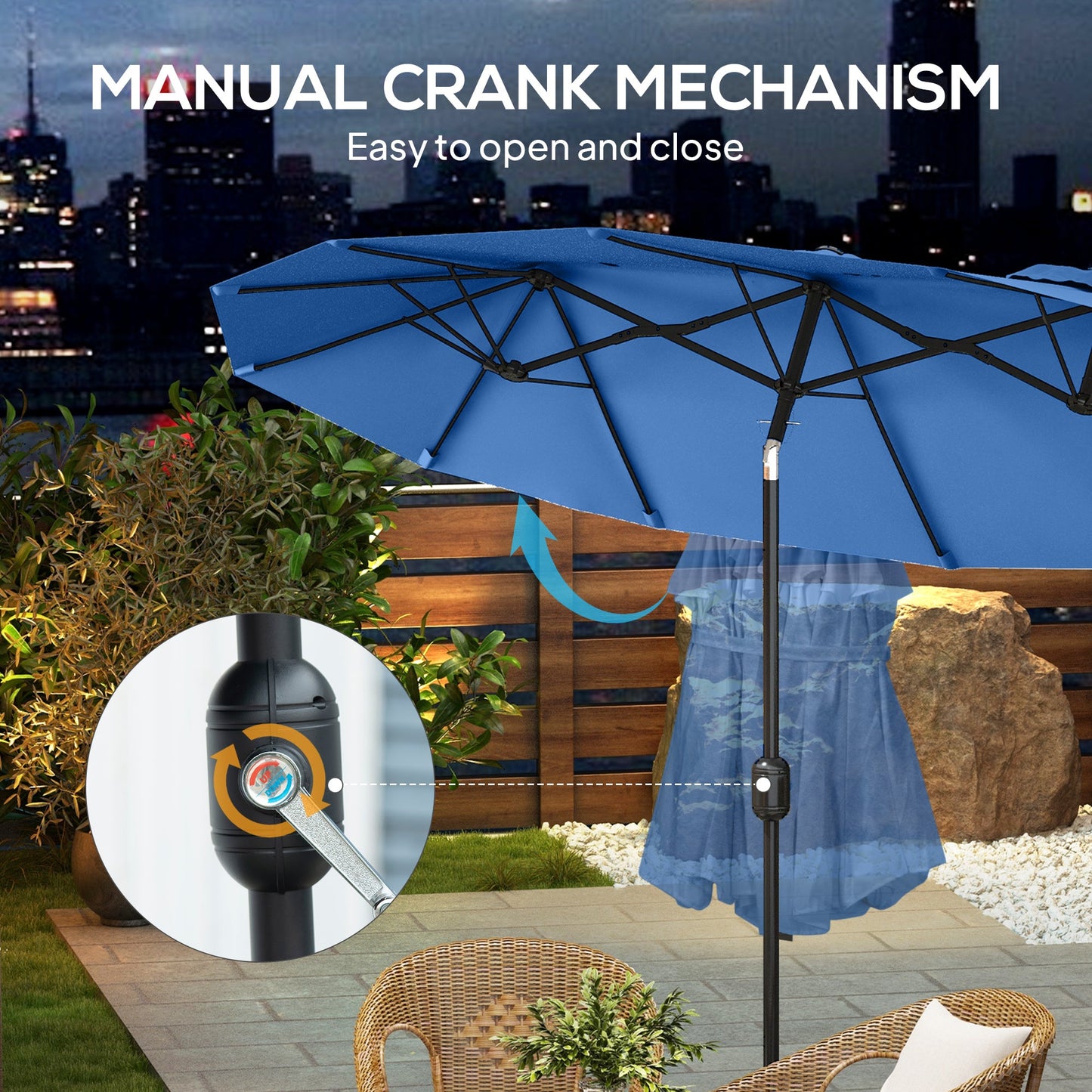 Outsunny 9.5' Double-Sided Patio Umbrella with 3 Air Vents, Tilt and Crank