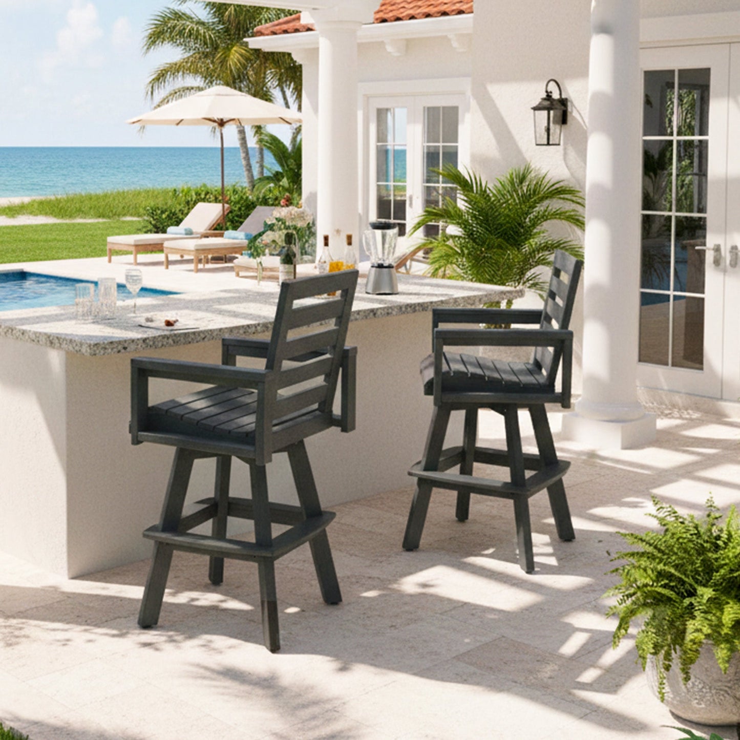 Outdoor 360° Swivel Bar Chair in Slate Grey