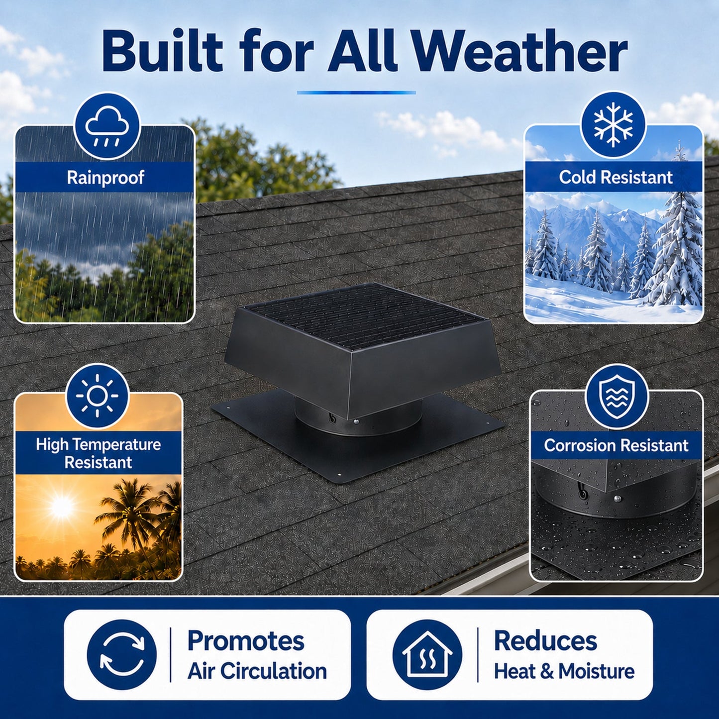 12" Flush Mount Trapezoid Solar Attic Vent with Dual Power Roof Exhaust Fan