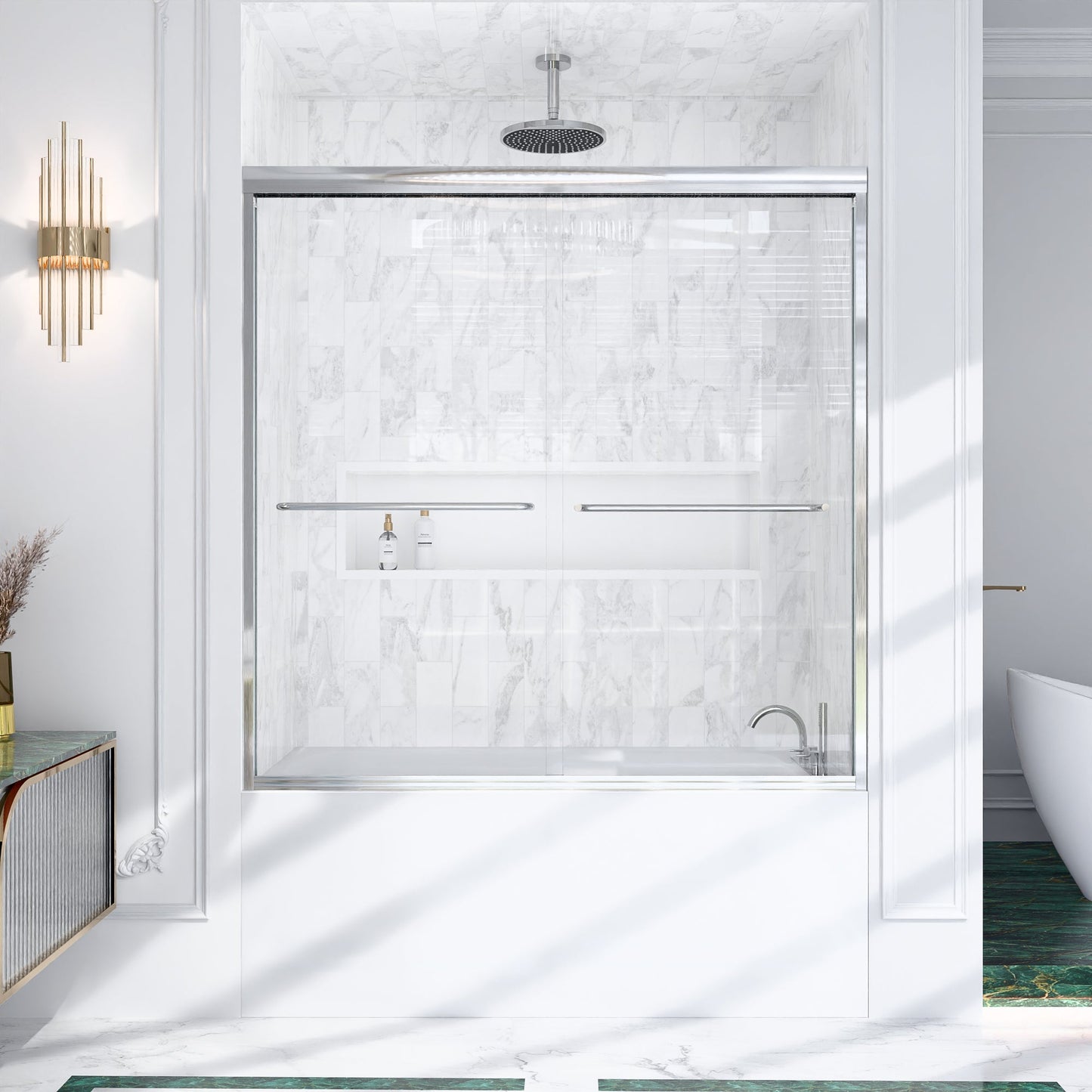 56-60"W x 60"H Semi-Frameless Double Sliding Shower Door