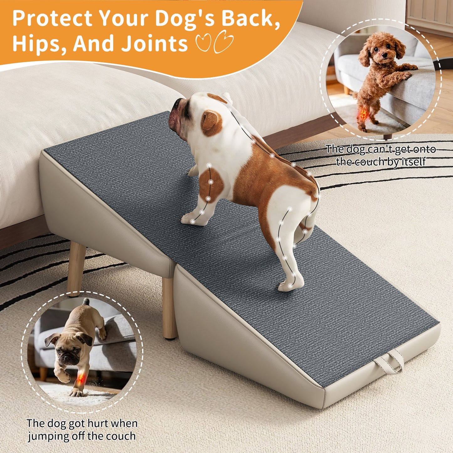 (UPGRADED) Dog Stairs for Small Dogs and Cats, Foldable 2-in-1 Wooden Pet Steps