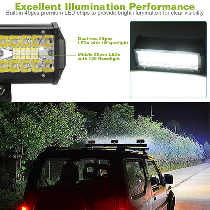 7" LED Light Bar 120W 12000LM LED Work Light Pods Offroad Driving Lights IP67 Waterproof Fog Light Spot Flood Beam for Jeep Trailer Truck Bus Boat