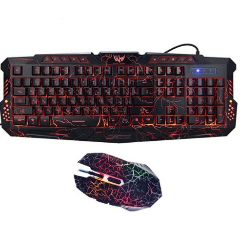 J10 Tricolor Backlight Wired Gaming Keyboard and Mouse Set with Colorful LED Lighting and Russian Layout