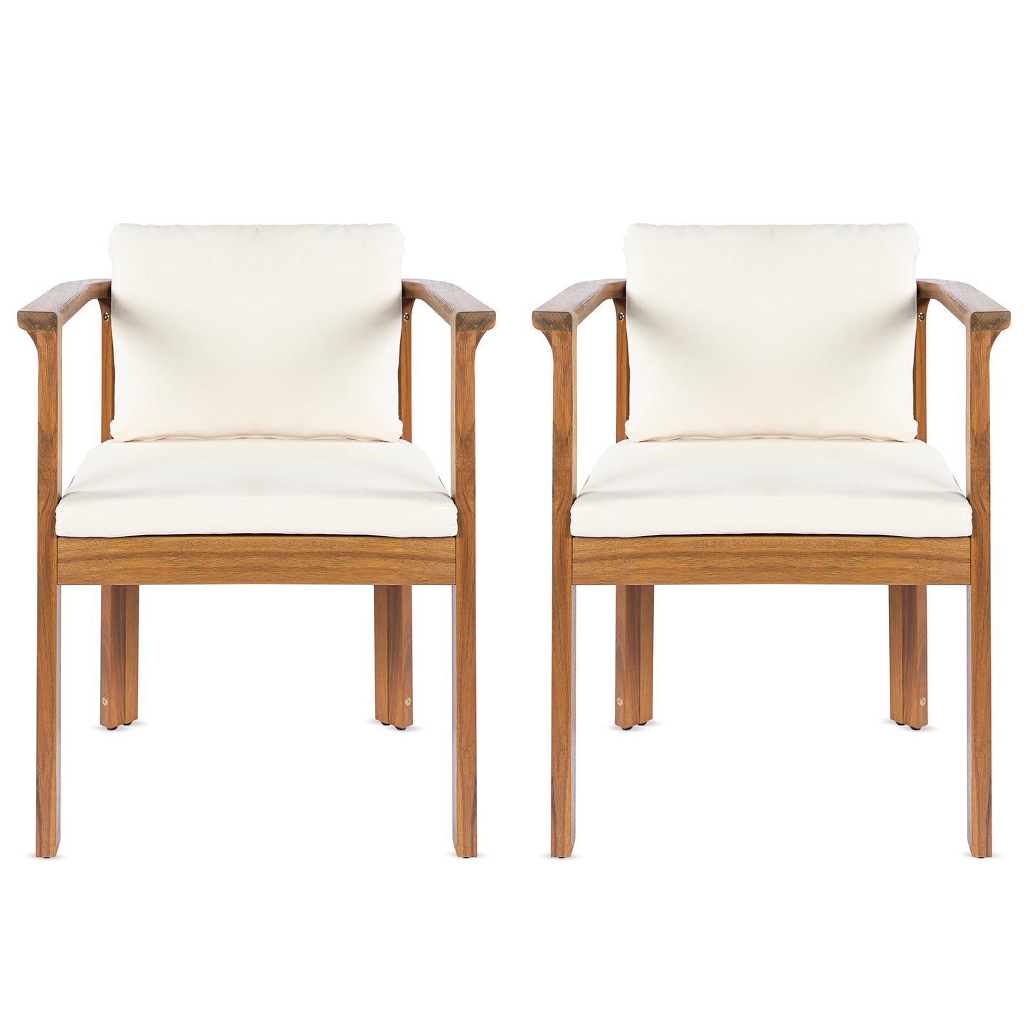 Outdoor Dining Chair Set of 2 with Curved Acacia Wood Arms