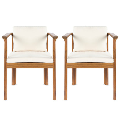 Outdoor Dining Chair Set of 2 with Curved Acacia Wood Arms