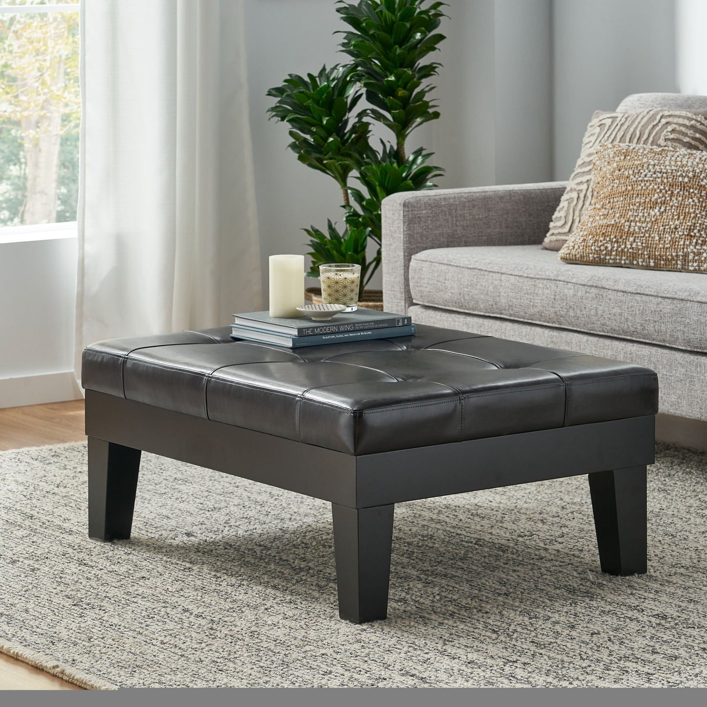Chatham Ottoman With Drawer Leather Storage Solution - Dark Coffee