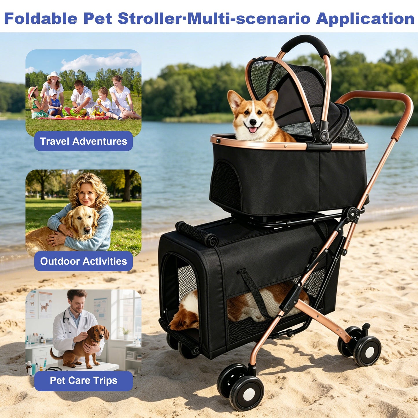 Double Pet Stroller for Small and Medium Dogs and Cats