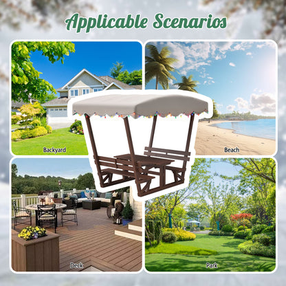 Outdoor Waterproof Solid Wood Picnic Table and Bench Set with Removable Canopy