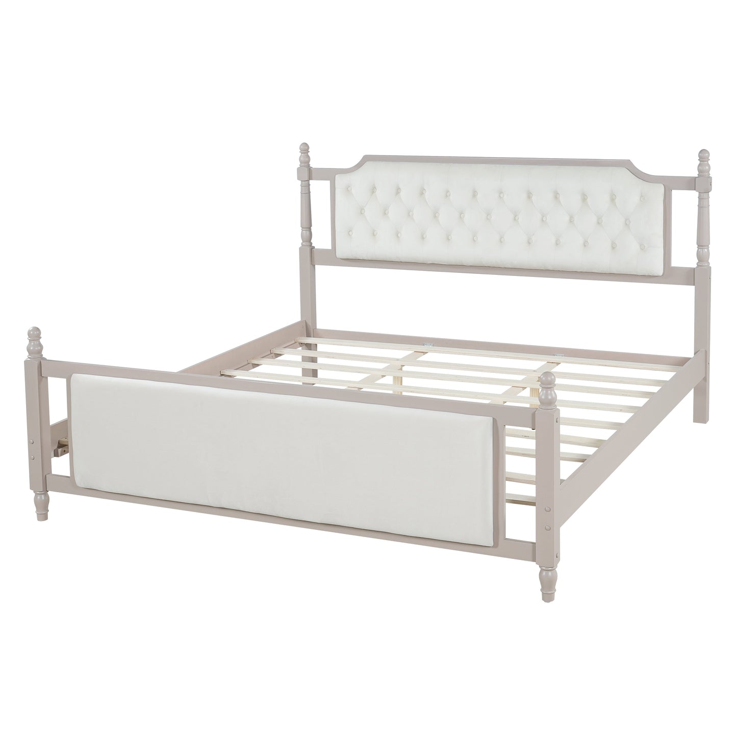 King Size Upholstered Platform Bed with Button Tufted Headboard