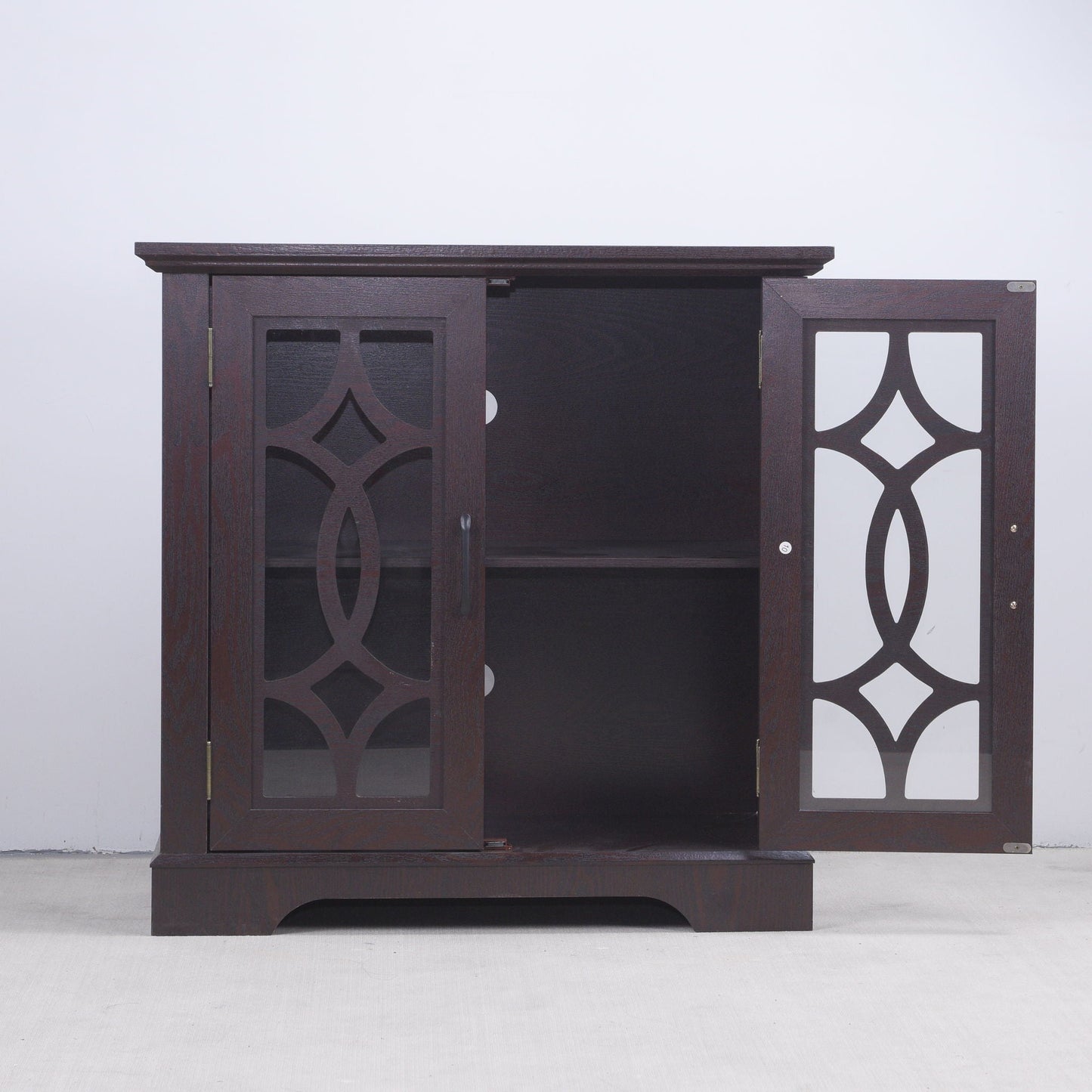 Modern Sideboard With Tempered Glass Doors - Ox Blood Red