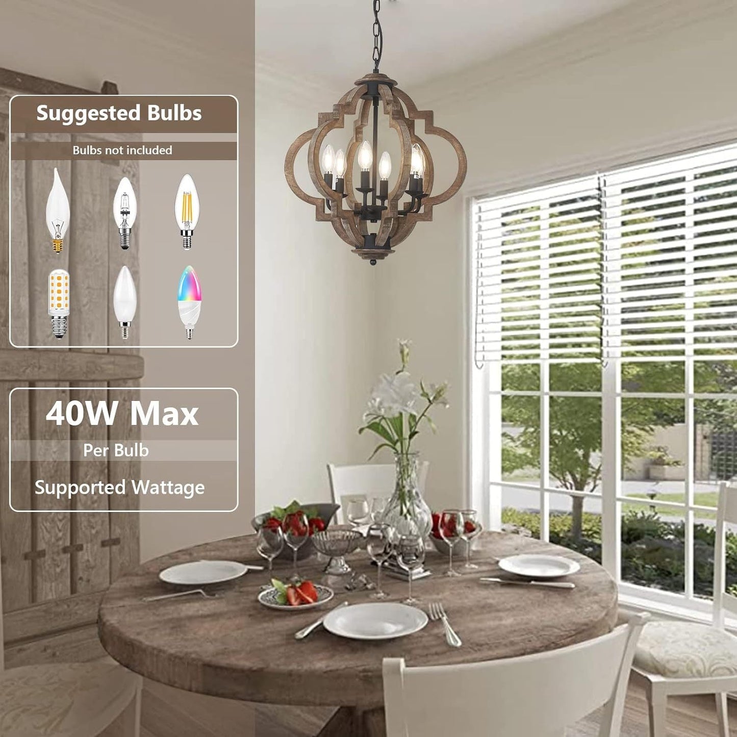 Farmhouse Chandeliers for Dining Room, 6-Light Rustic Light Fixture