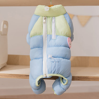 Autumn And Winter Dog High-end Macaron Thickened Zipper Bear Warm Four-legged Cotton-padded Jacket, Cat Cotton-padded Jacket, Pet Clothes