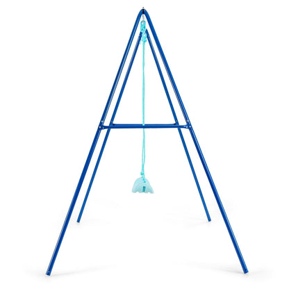 Outdoor Kids Swing Set with Heavy-Duty Metal A-Frame and Ground Stakes-Blue
