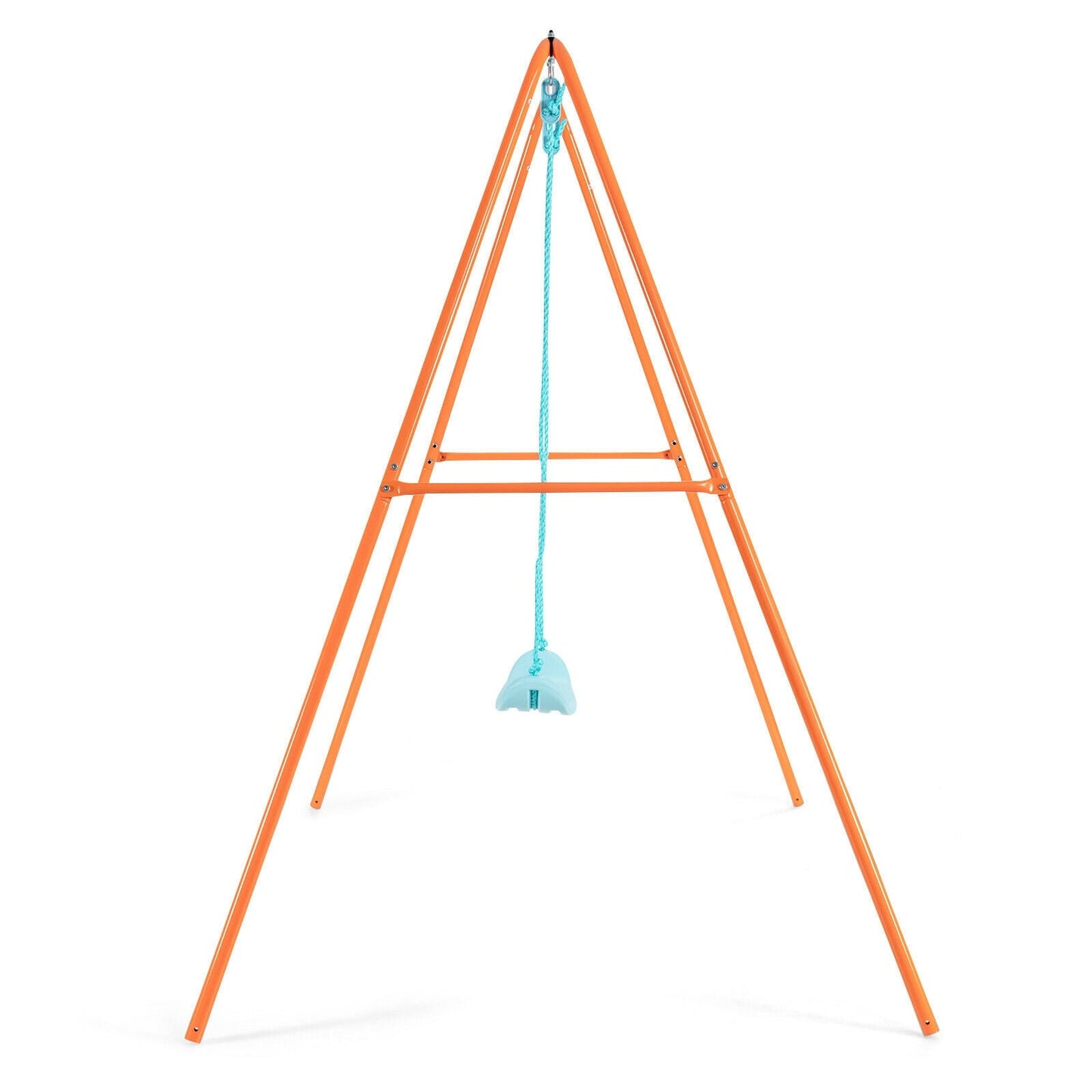 Outdoor Kids Swing Set with Heavy-Duty Metal A-Frame and Ground Stakes-Orange