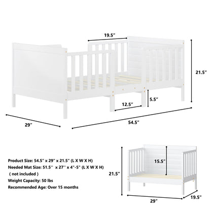 2-in-1 Convertible Kids Wooden Bedroom Furniture with Guardrails-White
