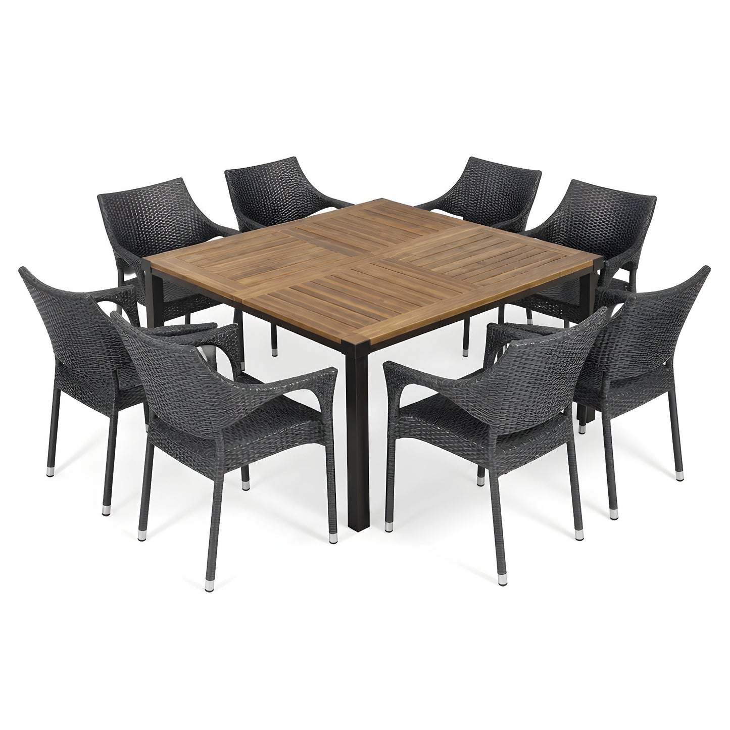 9 PCS Outdoor Dining Set with 64" Solid Wood Table and Chairs