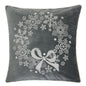 Gray Velvet Holiday Throw Pillow with Snowflake Wreath Embroidery
