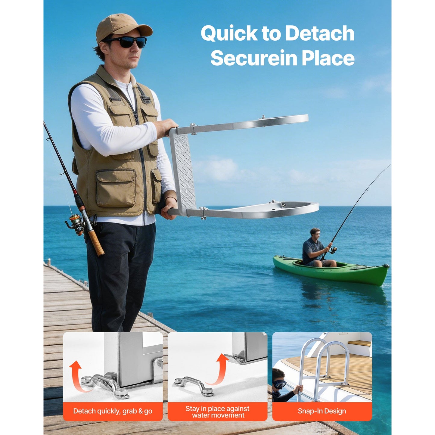 Removable Dock Ladder, 4 Steps, Aluminum Alloy Pontoon Boat Swim Ladder