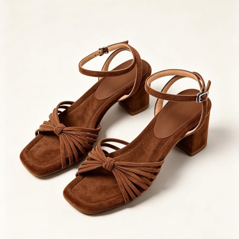 Matte-finish Chunky-heeled Strappy Roman Sandals With Thin Straps