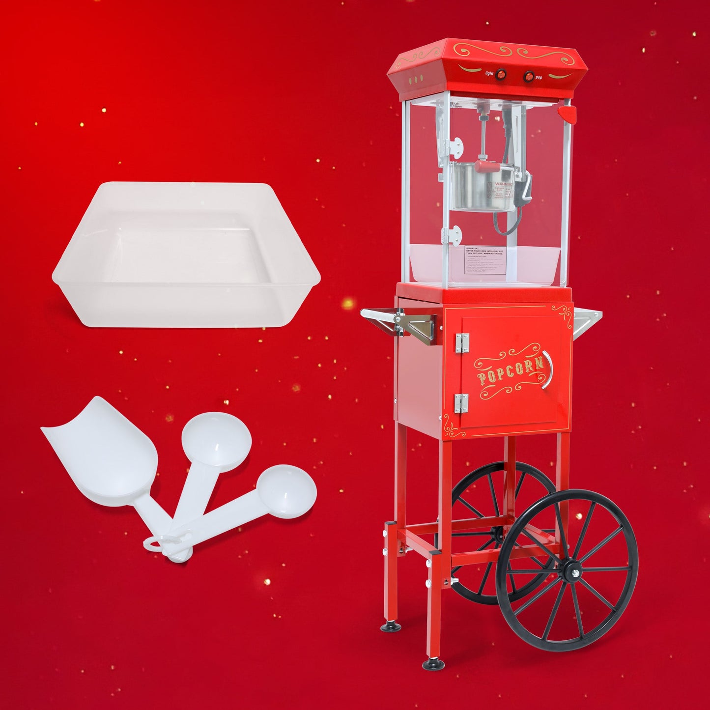 Popcorn Machine with Cart, 6 Oz Stainless Steel Pot