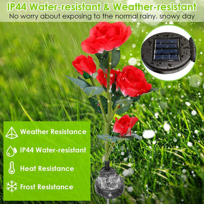 2Pcs Solar Powered Lights Outdoor Rose Flower LED Decorative Lamp Water Resistant Pathway Stake Lights For Garden Patio Yard Walkway