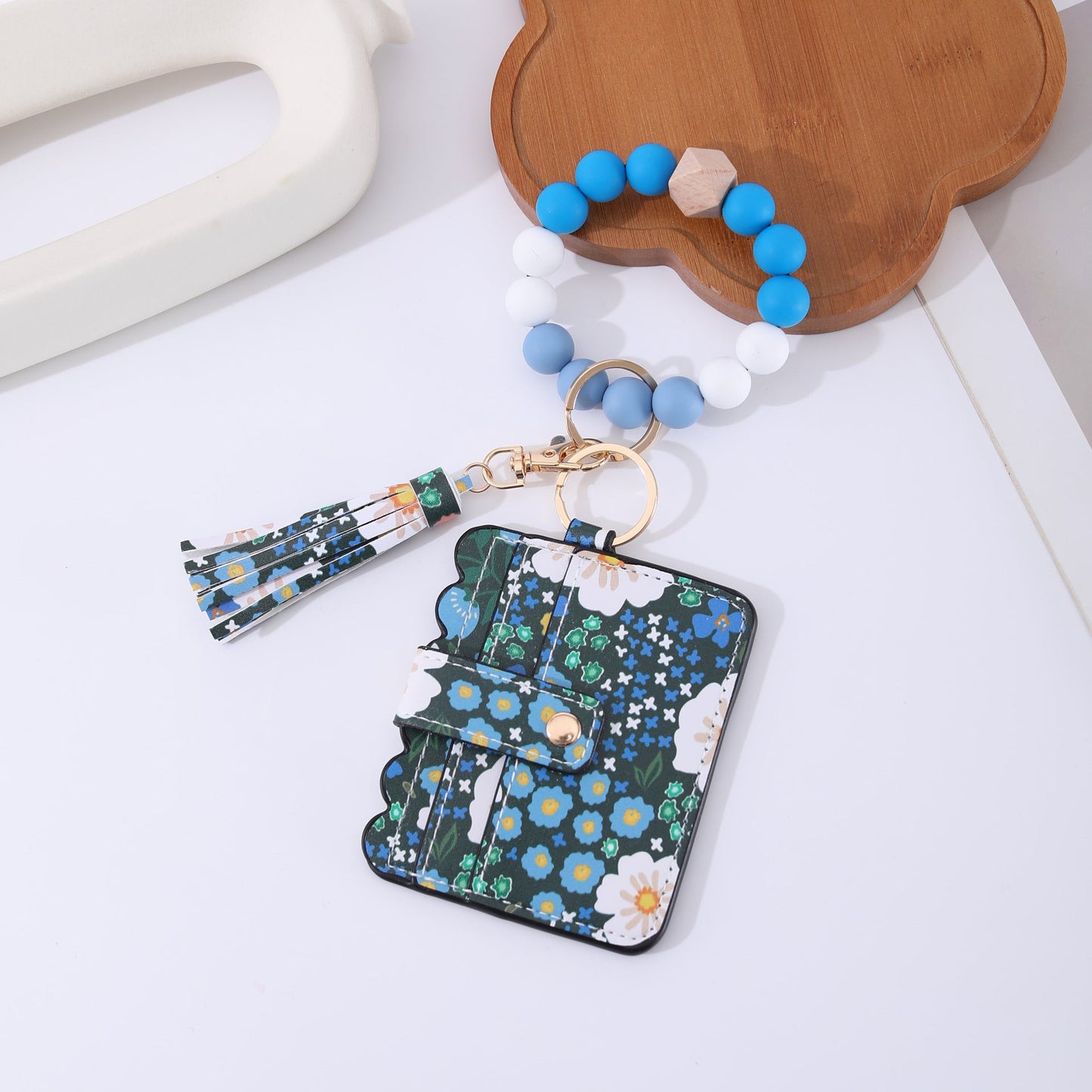 Printed Leather Wallet Keychain For Women