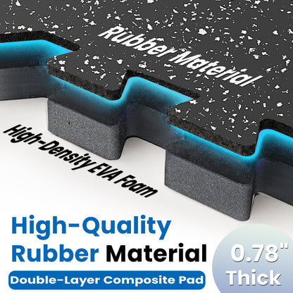 0.79 Inch Thick Gym Floor Mats with Interlocking Design - Black