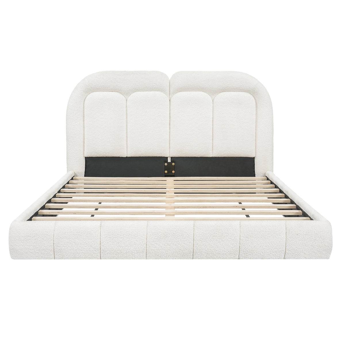 Queen Size Boucle Upholstered Platform Bed with Tufted Headboard