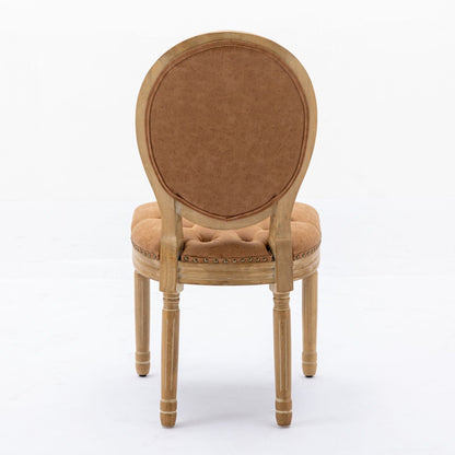 French Style Solid Wood Frame Antique Painting, Hand-Pulled Buckle Decoration Artificial Dining Chair With Nailhead Trim, Wood Legs