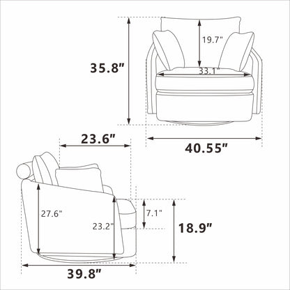 40.55"W Swivel Accent Chair With 2 Throw Pillows