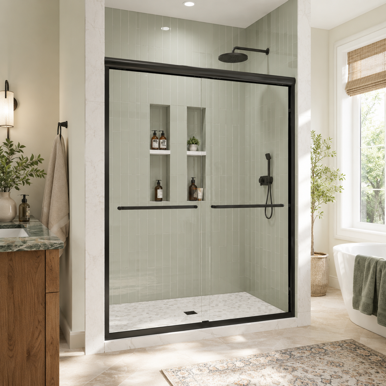 44-48" W x 74" H Framed Double Sliding Shower Door