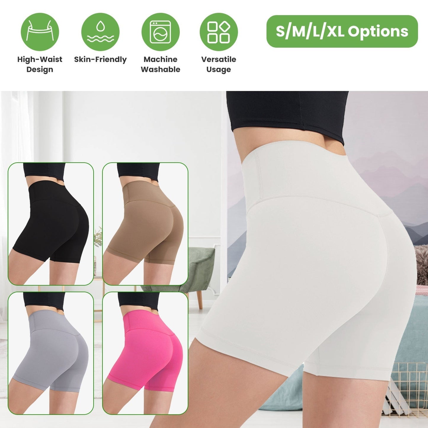 Women\'s High Waist Biker Shorts Tummy Control Pants Athletic Leggings Spandex Booty Shorts with 6.3In Inseam No Front Seam for Workout Yoga Running V