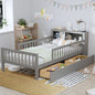 Bed With Headboard Storage Rack, 2 Under Bed Drawers, 3 Side Guardrails For Safety