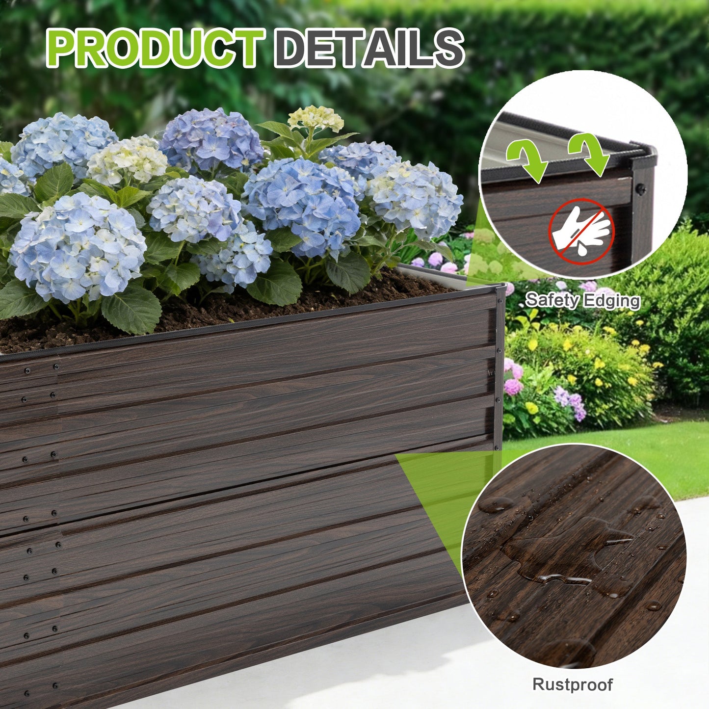 8x4x2 FT Woodgrain Galvanized Raised Garden Bed Set