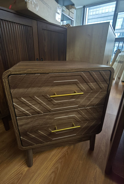 Walnut Wood Bedside Table with Double Drawers