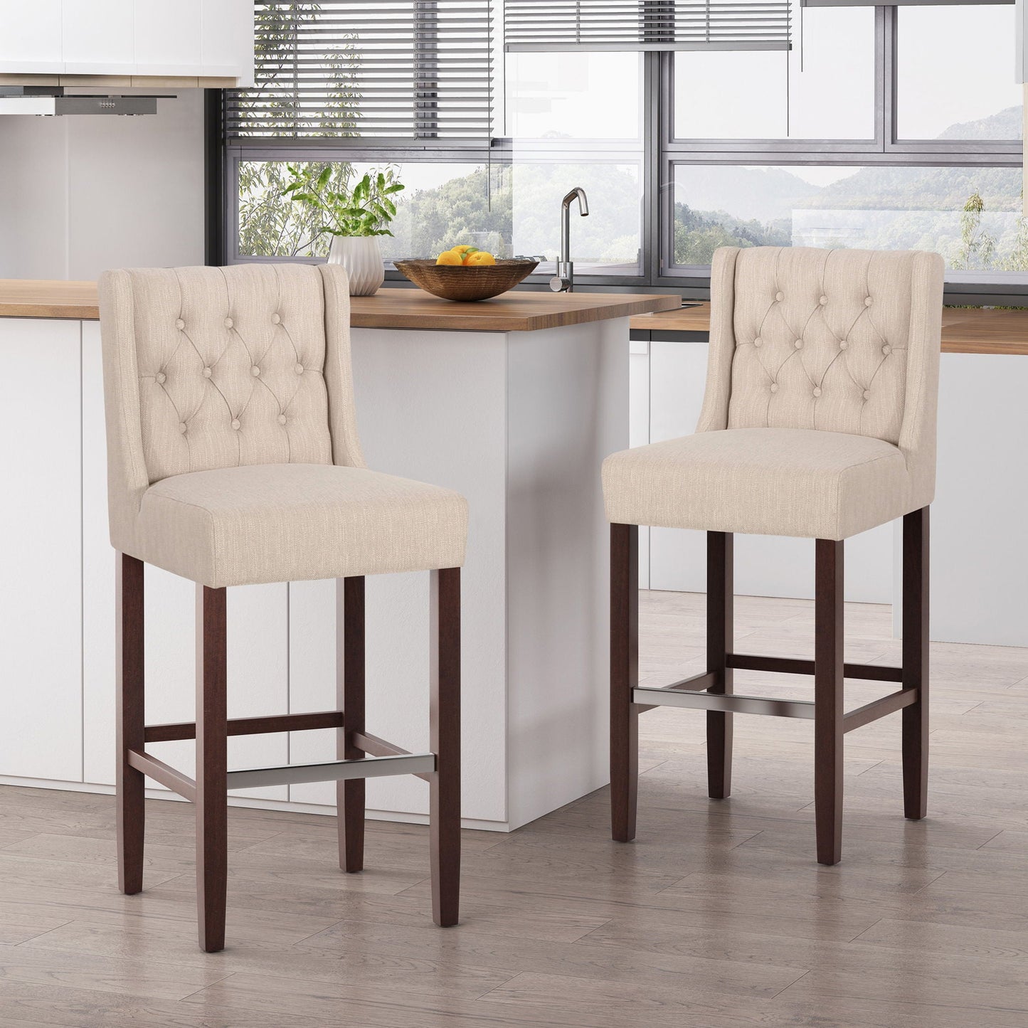 Solstara Upholstered Dining Barstool with Button Tufted and Wing Back