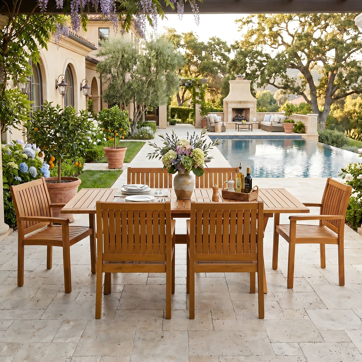7-Piece Acacia Wood Outdoor Dining Set