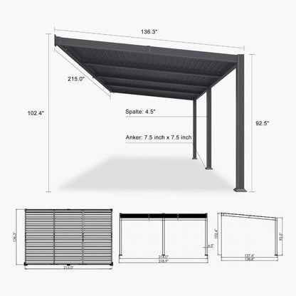 [11X18FT] Alora Modern Wall-Mounted Louvered Pergola With Aluminum Frame (SAK69081)