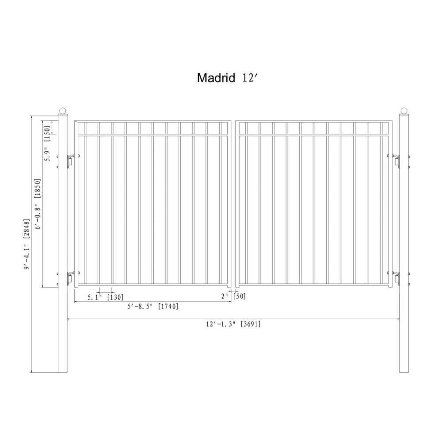[12-18FT] Heavy-Duty Madrid-Style Premium Steel Dual-Swing Driveway Gate (SAK38546)