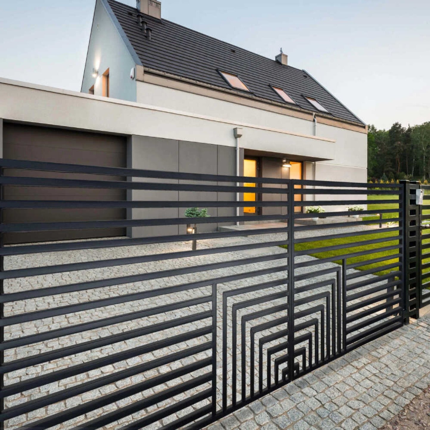 [12-18FT] Heavy-Duty Florence-Style Powder-Coated Galvanized Steel Dual-Swing Driveway Gate (SAK48168)