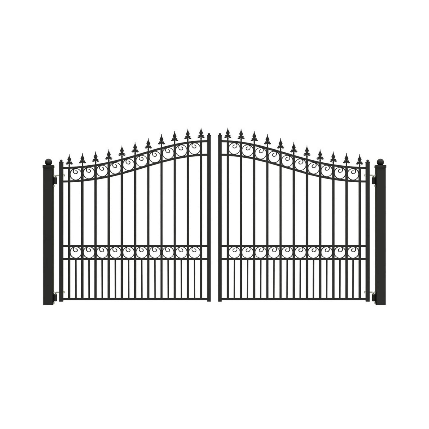 [12-18FT] Heavy-Duty London-Style Powder-Coated Galvanized Steel Dual-Swing Driveway Gate (SAK48520)
