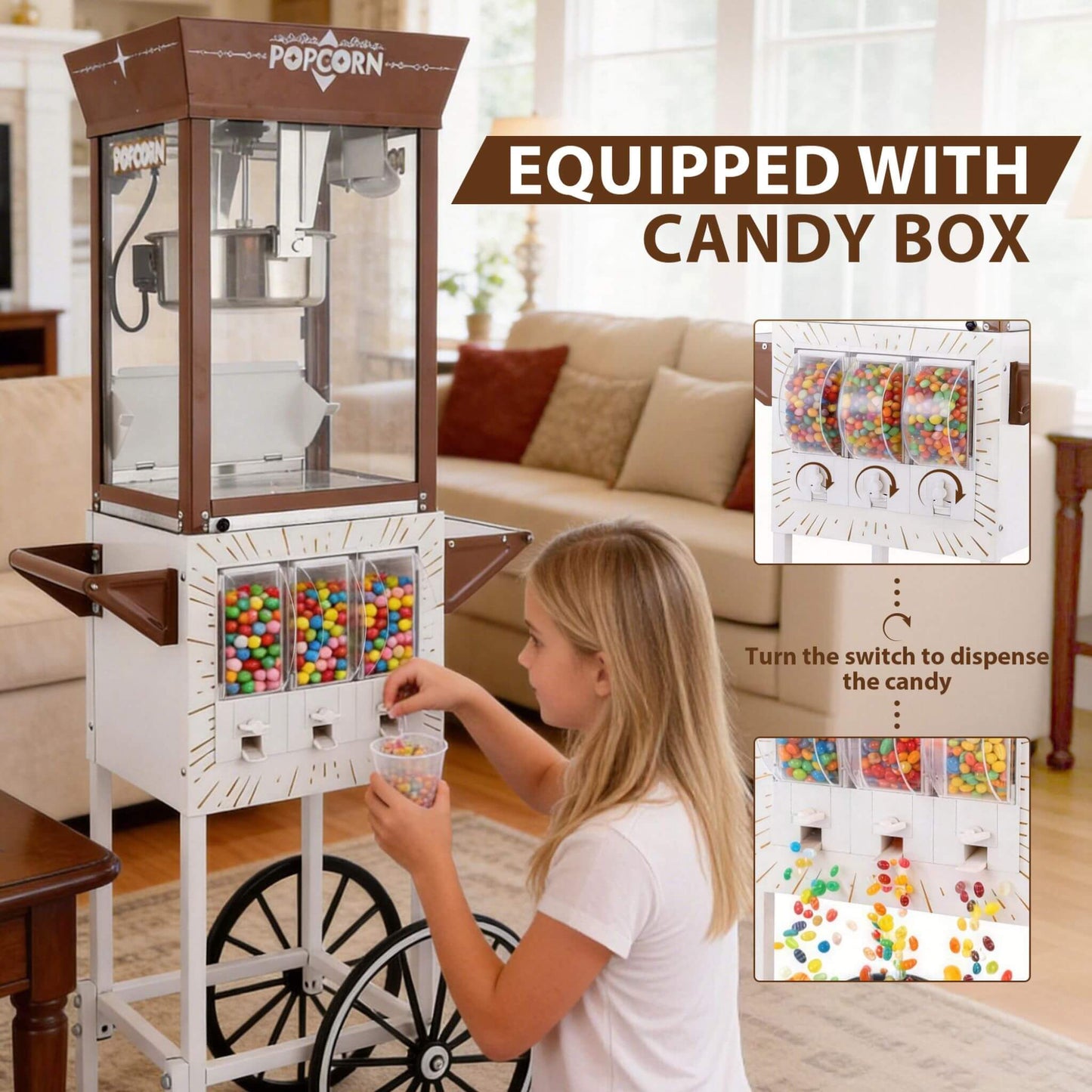 12-Ounce Commercial Retro Popcorn Machine Cart With Candy Boxes (SAK80954)