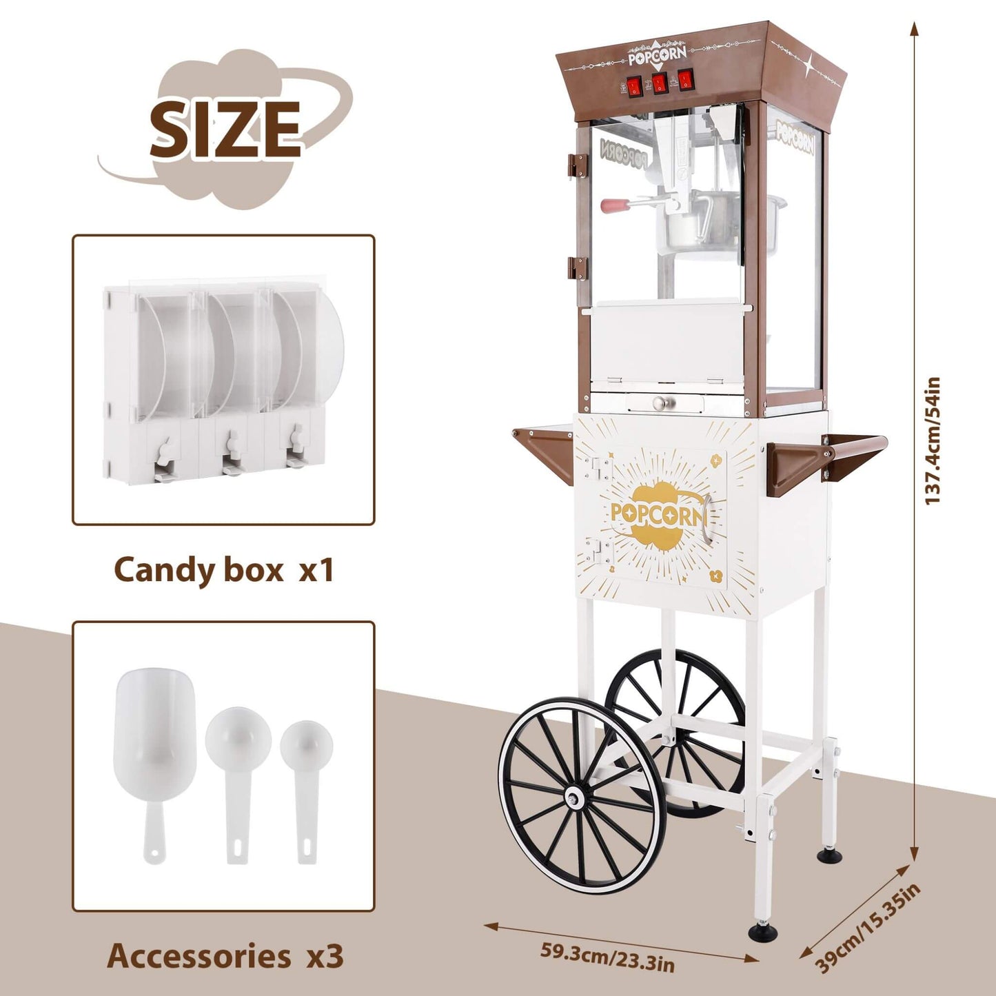 12-Ounce Commercial Retro Popcorn Machine Cart With Candy Boxes (SAK80954)