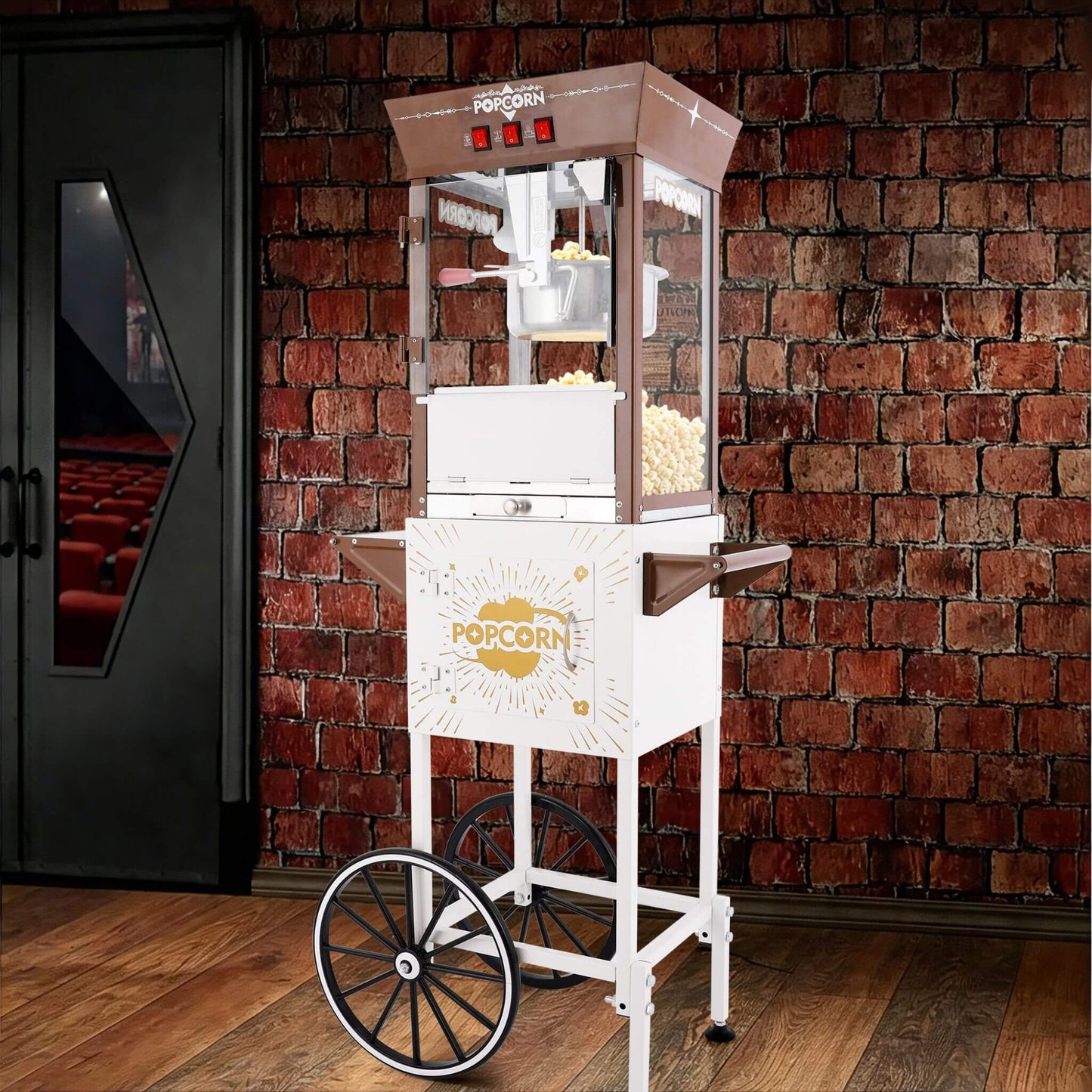 12-Ounce Commercial Retro Popcorn Machine Cart With Candy Boxes (SAK80954)