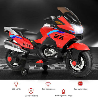 12.8 Inch Electric Ride-On Motorcycle for Kids 3+ Years with LED Lights - Red