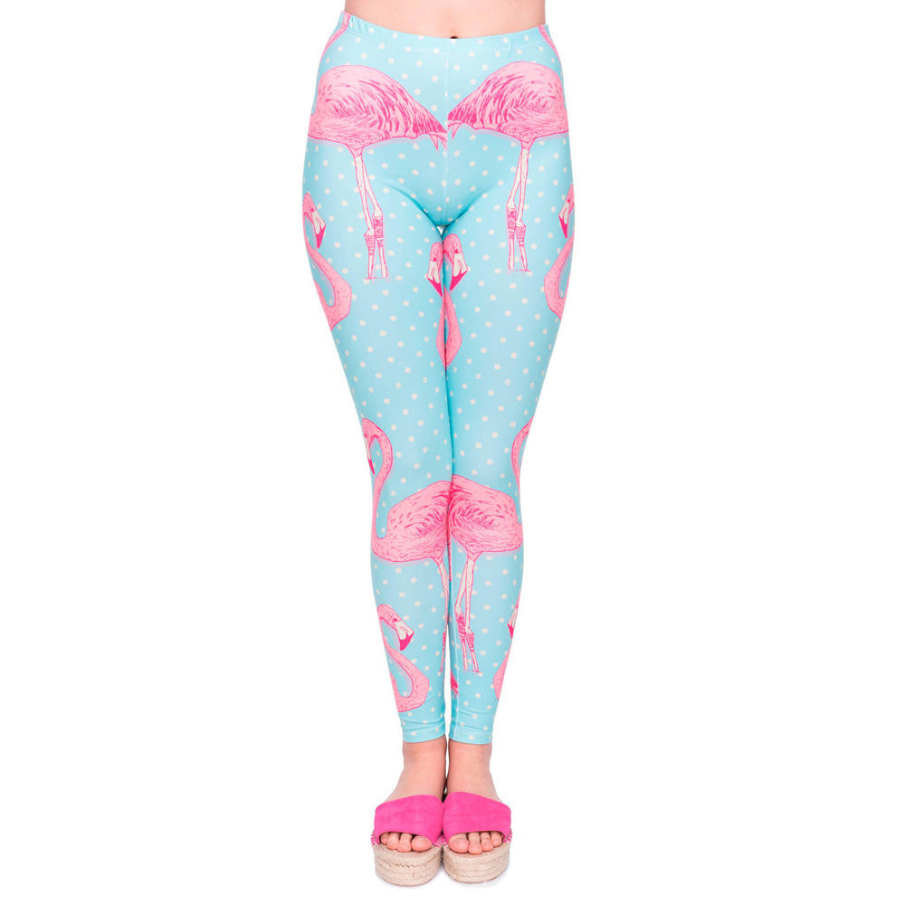 Flamingo blue European and American printed pants