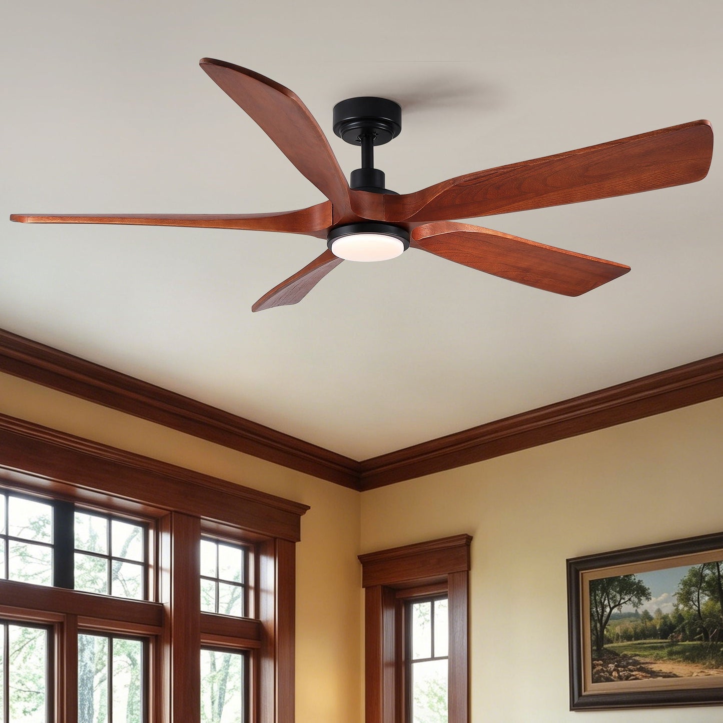 Ceiling Fan With Light And Remote Control, Noiseless, Dimmable, 6 Speeds Reversible For Indoor Or Covered Outdoor Use - Matte Black