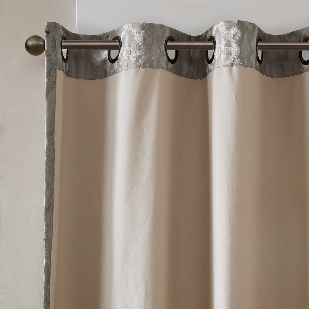 Knitted Jacquard Damask Total Blackout Grommet Curtain Panel