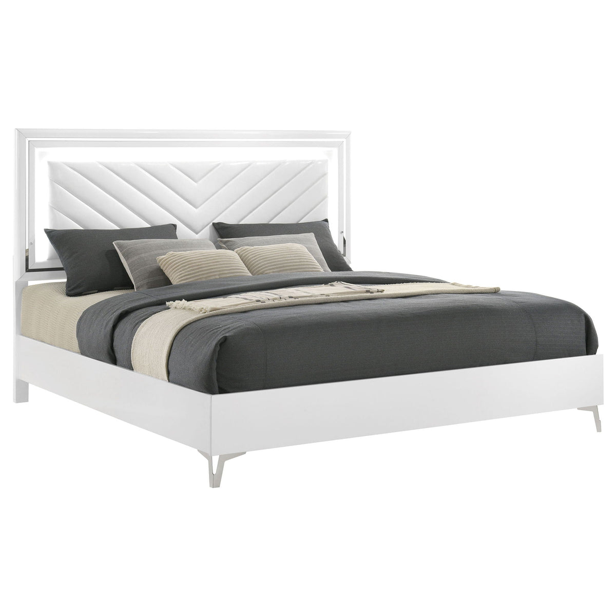 Cassia Eastern King LED Panel Bed White High Gloss