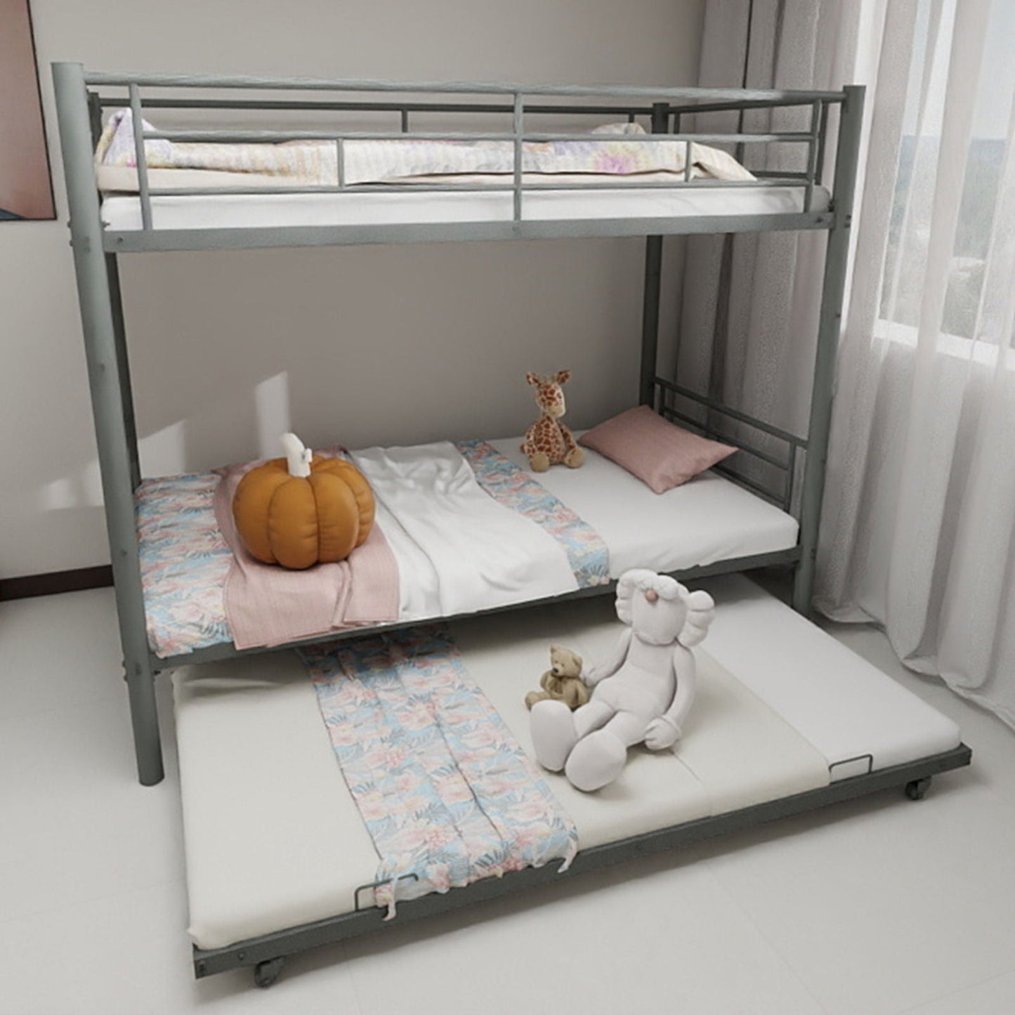 Bunk Bed For Kids, Convertible Frame With Ladders & Guardrail